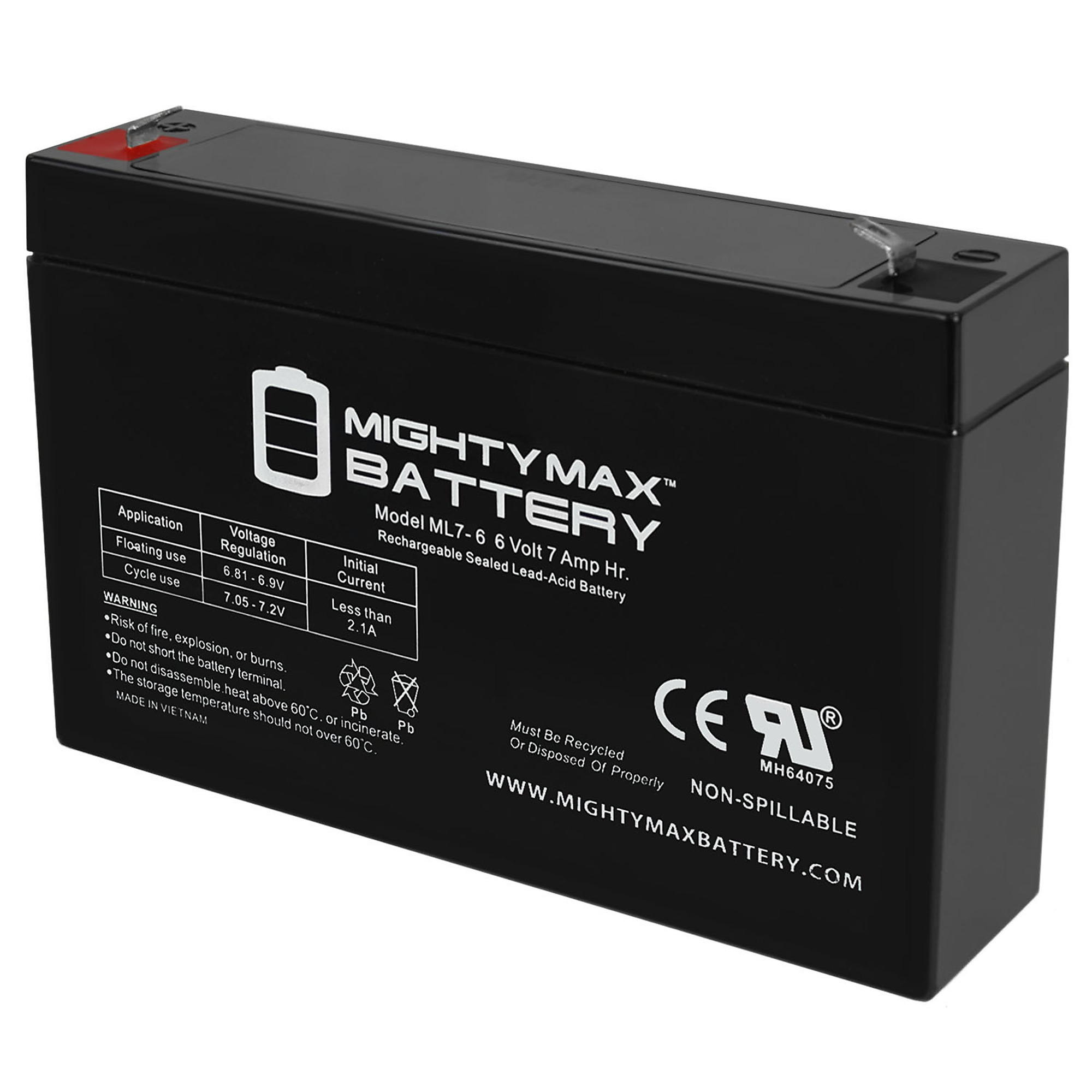 Mighty Max Battery ML7-6 Sealed Lead Acid Battery — 6V, 7Ah, AGM, F1 Terminal, 3-Pack, Model# MAX3425835